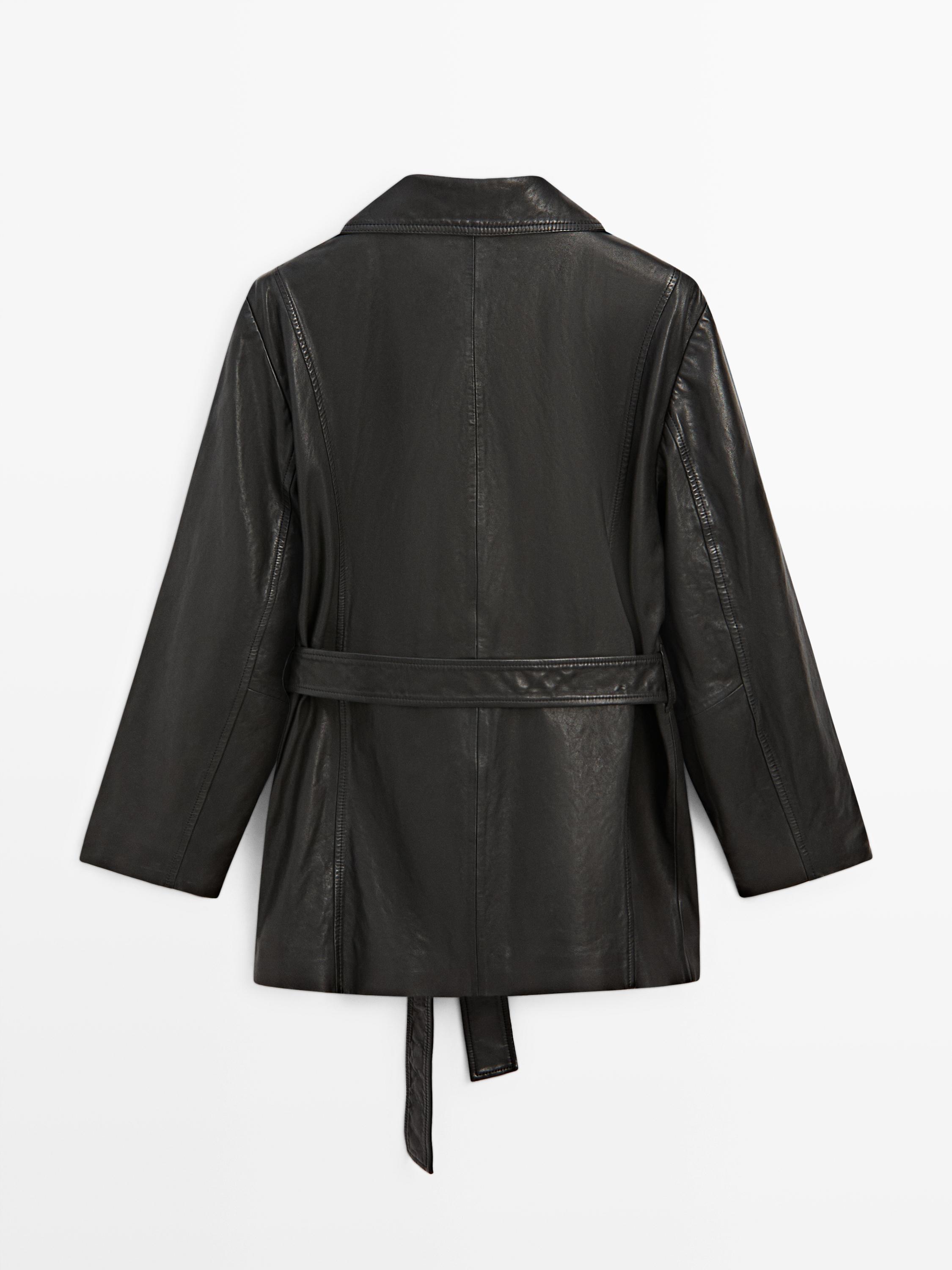 Nappa leather jacket with belt detail